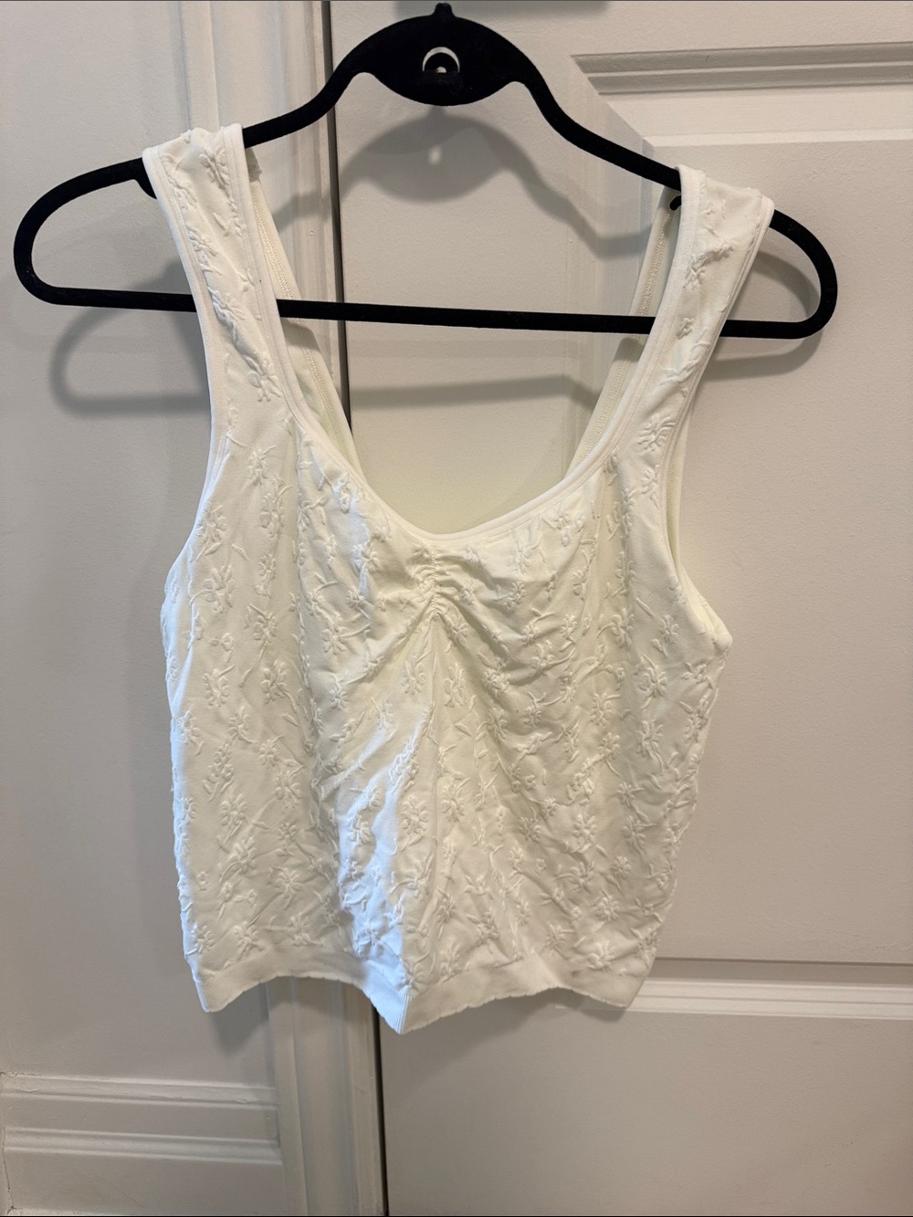 aerie White Embroidered Scoop Neck Tank